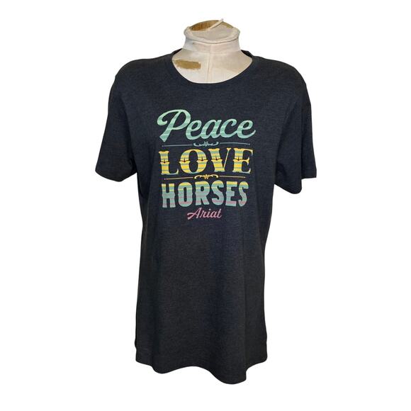Ariat women's Peace Love Horses tee charcoal heather Size XL - Picture 1 of 4